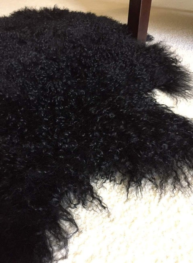 yingda1992 Genuine Tibetan/Mongolian Lambskin Sheepskin Hide Pelt Throw Area Rug Plate Wool Carpet Real Sheep Fur in Bedroom, Living Room 3.5x2Ft (Black) - Image 4